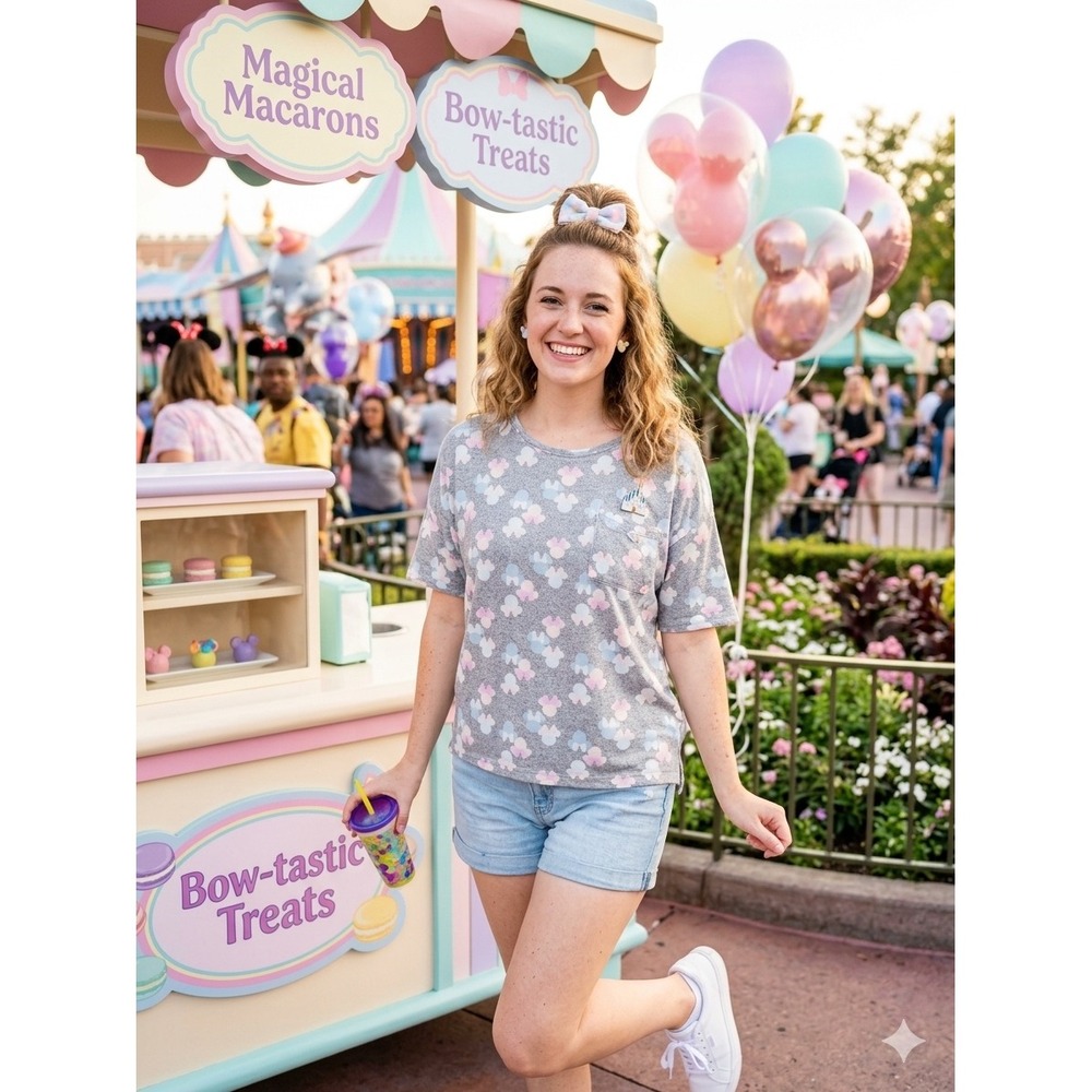 Disney Parks Womens Minnie Mouse Icon Pastel Pocket T-Shirt Gray Small